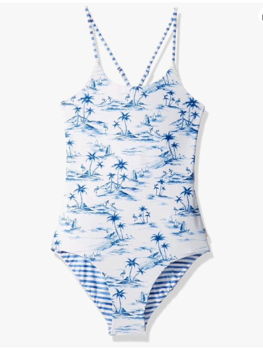 Seafolly Girls' Reversible High Neck Tank One Piece Swimsuit Tropical Vibes Blue